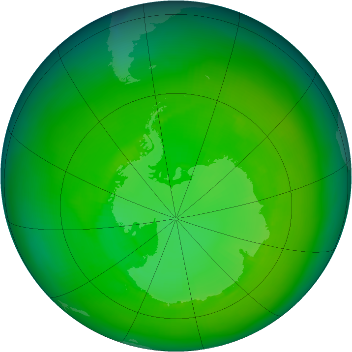 Antarctic ozone map for December 1983